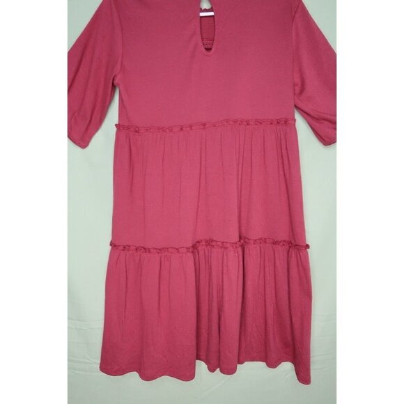 Knox Rose Tiered Dress Ruffle Crinkle Short Sleeve Knee Length Red Women's XS - Picture 8 of 10